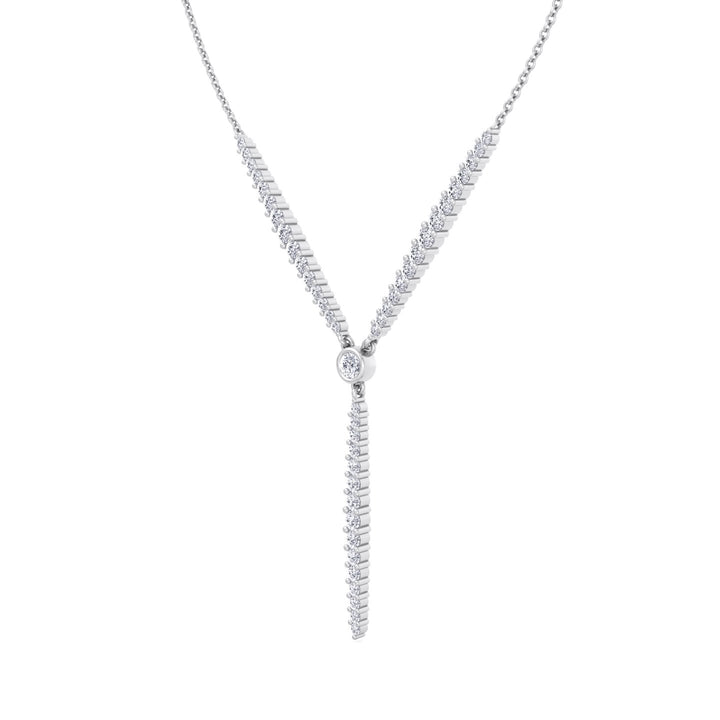 Natural Eternity Style Diamond Lariat  Necklace 14K White Gold