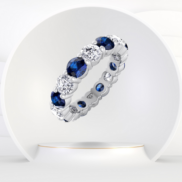 Round Alternating Natural Blue Sapphire and Diamonds Eternity Band  Platinum