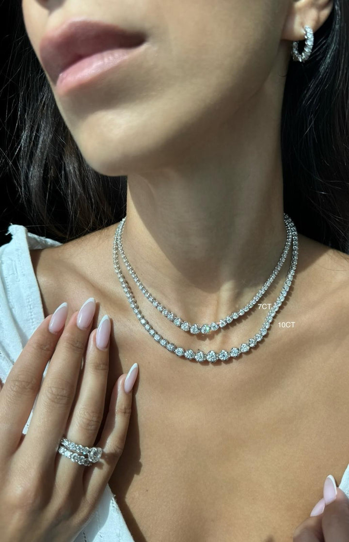 Graduated Natural Diamond Tennis Necklace Platinum (Crown Prong, Buttercup Setting)
