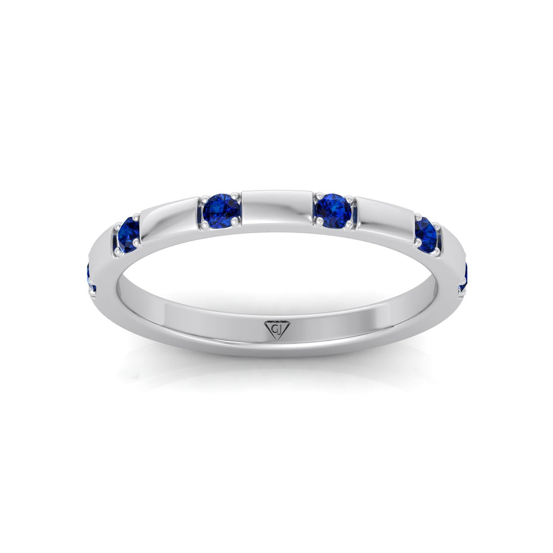 Natural Blue Sapphire Promise Band-White Gold- 18K