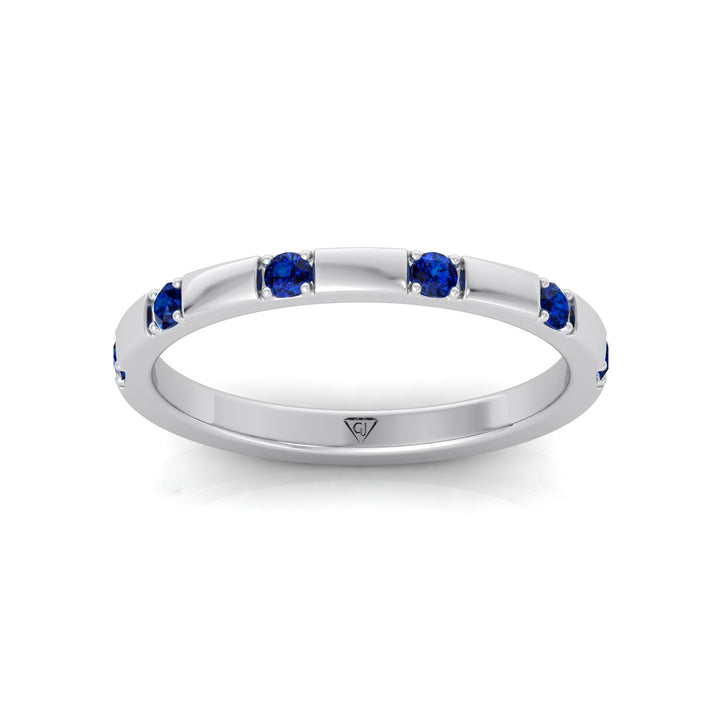 Natural Blue Sapphire Promise Band-White Gold- 18K