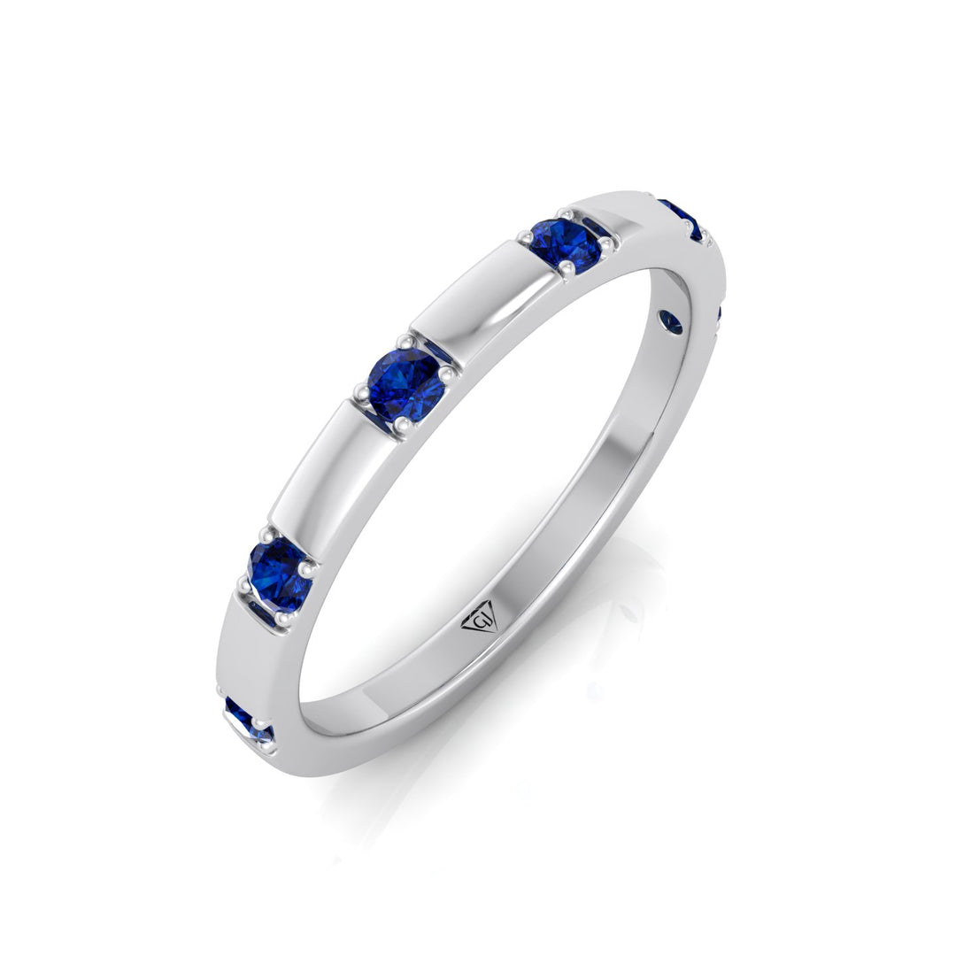 Natural Blue Sapphire Promise Band-White Gold- 14K