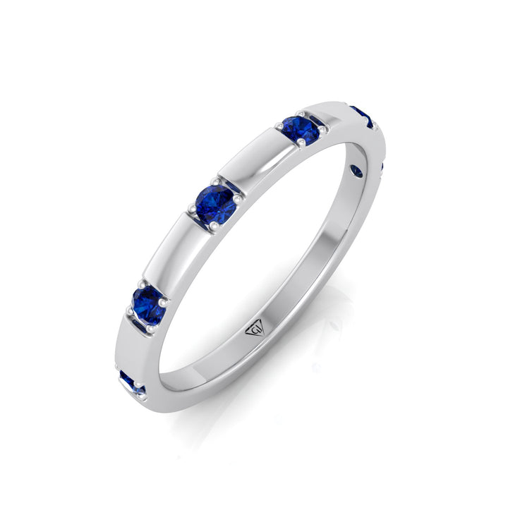 Natural Blue Sapphire Promise Band-White Gold- 14K