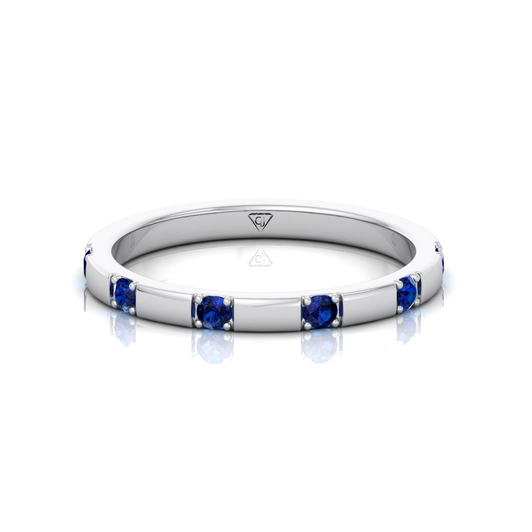 Natural Blue Sapphire Promise Band-White Gold- 14K-18K-0.65CT
