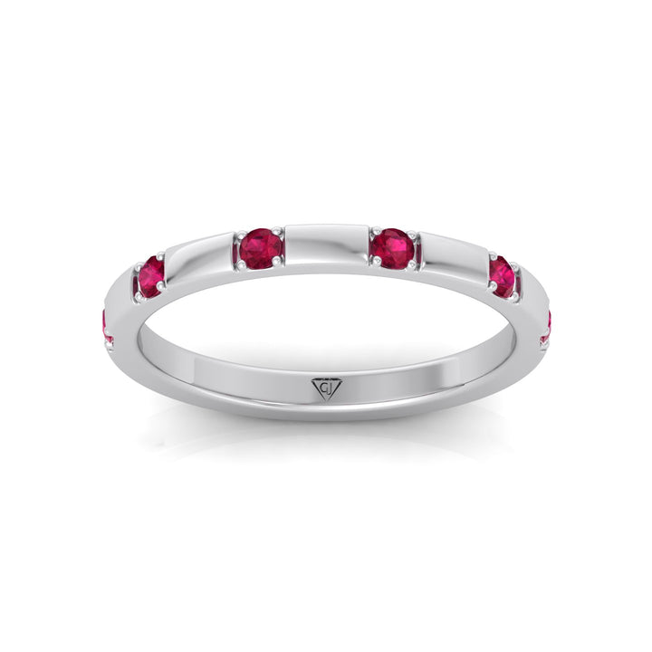 Natural Red Ruby Promise Band-0.65CT-18K-White Gold
