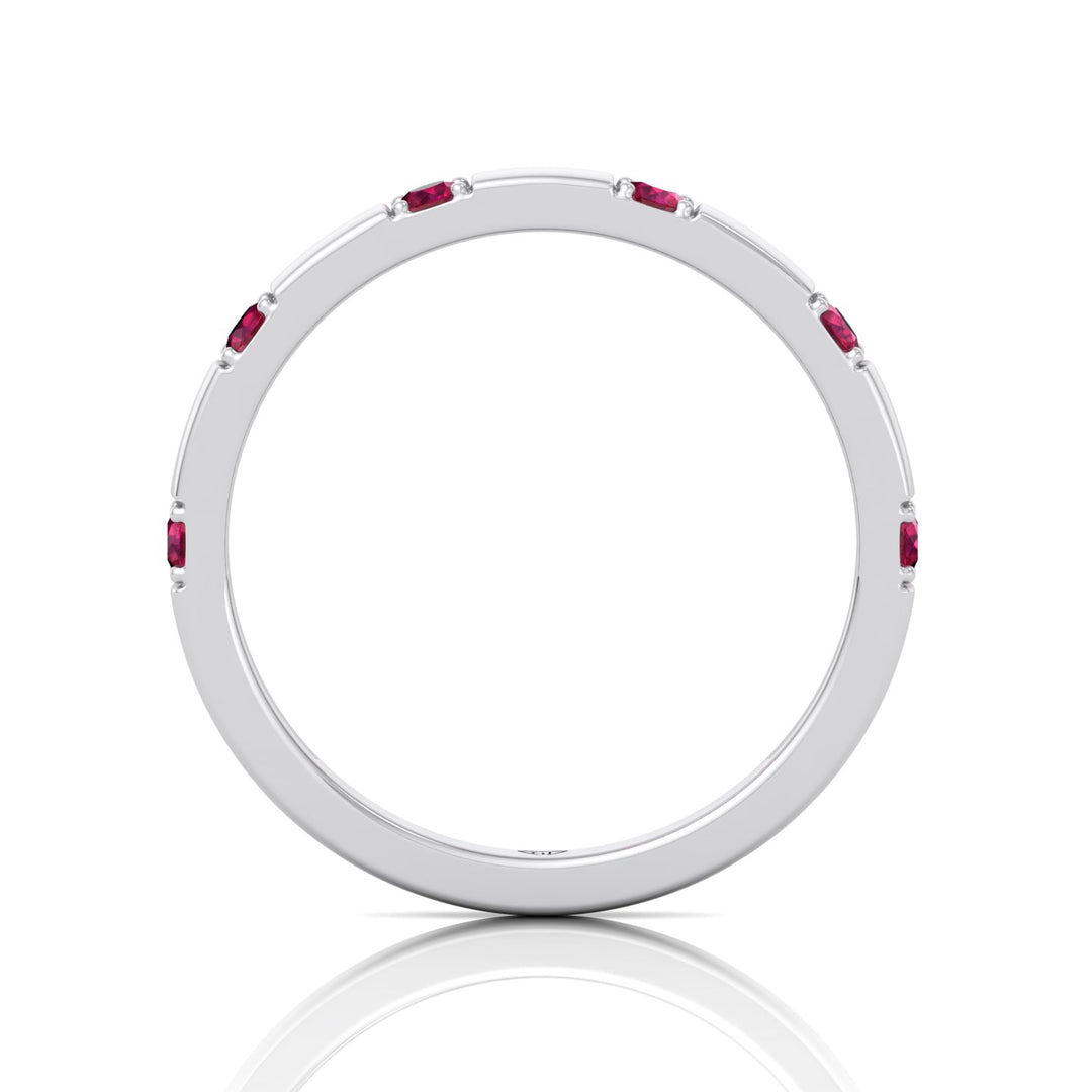 Natural Red Ruby Promise Band-0.65CT-14K-White Gold