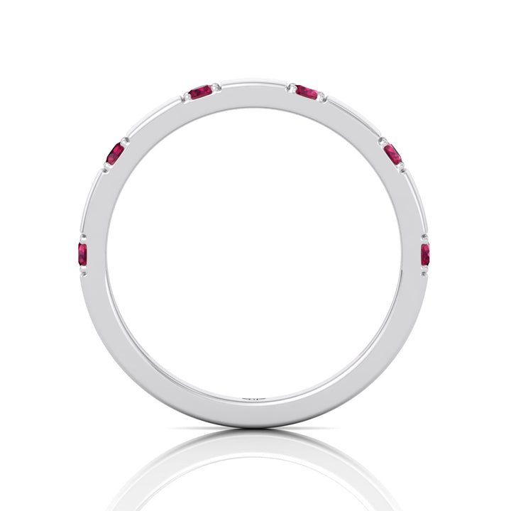 Natural Red Ruby Promise Band-0.65CT-14K-White Gold