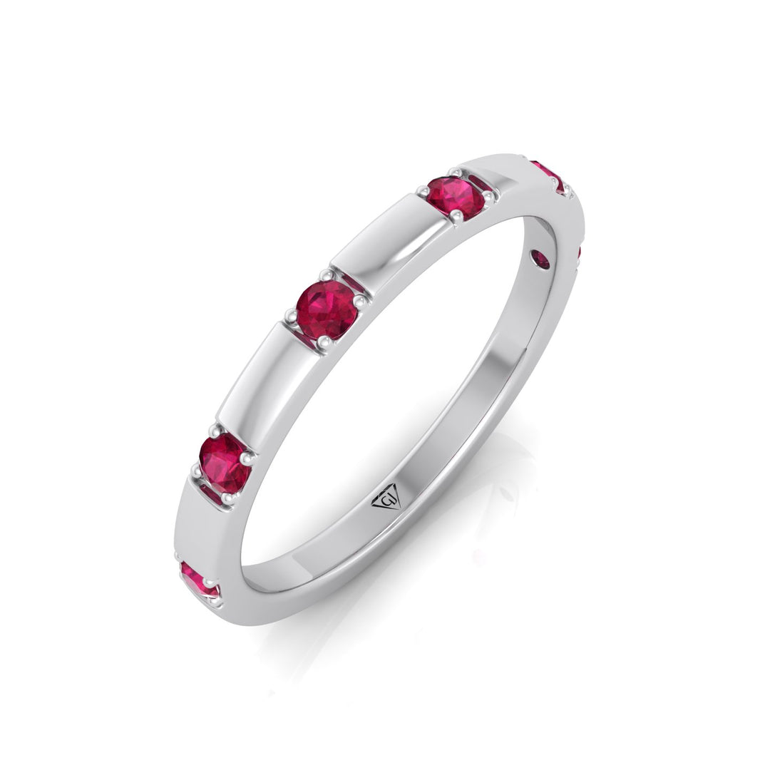Natural Red Ruby Promise Band-0.65CT-14K-18K-White Gold