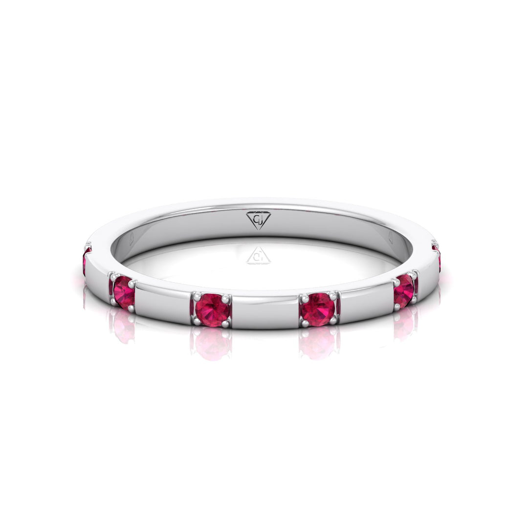 Natural Red Ruby Promise Band-Bar Setting-0.65CT-14K-18K-White Gold