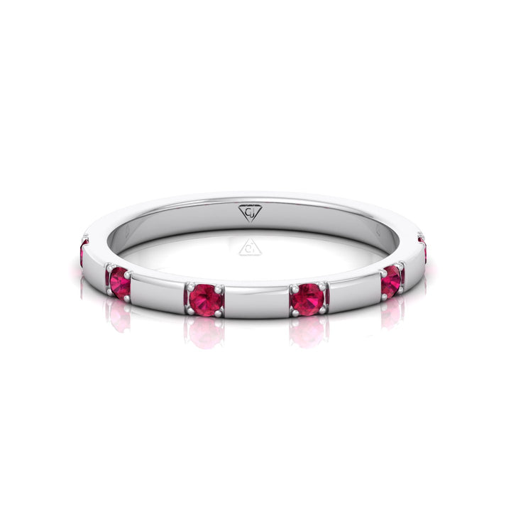 Natural Red Ruby Promise Band-Bar Setting-0.65CT-14K-18K-White Gold