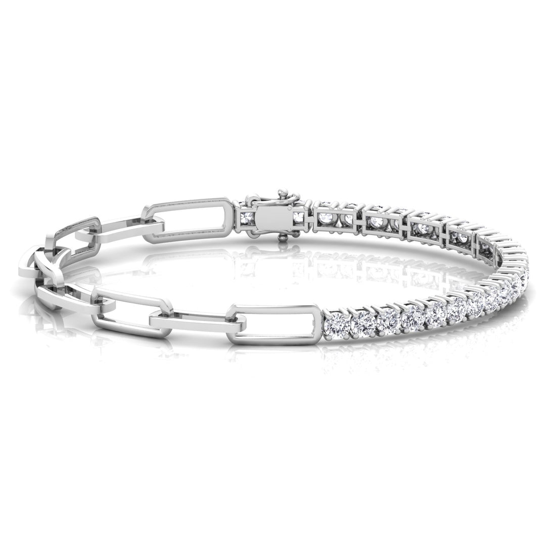 Halfway Adjustable Natural Diamond Tennis Bracelet With Paperclip Chain White Gold 14K 18K