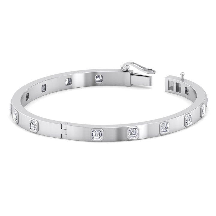 Milly - Asscher Cut Bezel Set Natural Diamond Bangle - Gem Jewelers Co