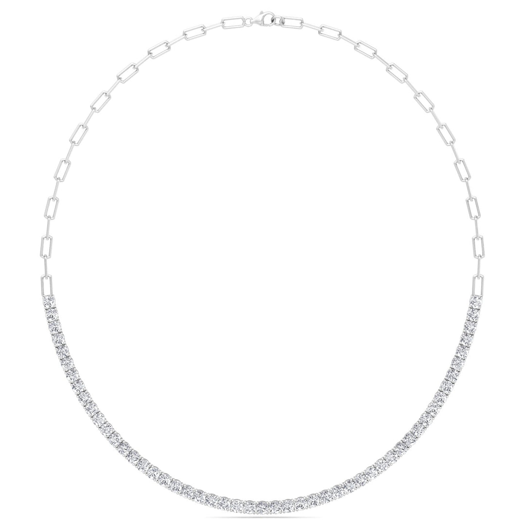 Piazza - Halfway Adjustable Diamond Tennis Necklace With Paperclip Chain - Gem Jewelers Co