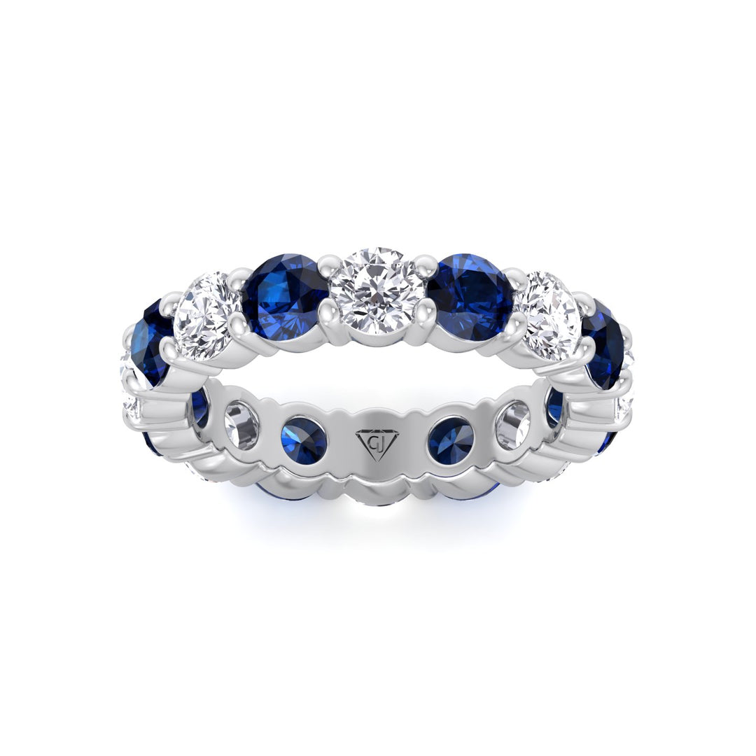 Round Alternating Natural Blue Sapphire and Diamonds Eternity Band  White Gold 14K 18K