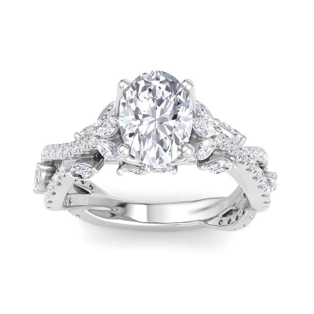 Fiorella - Oval Shape Diamond Engagement Ring with Marquise Shape Side stones and Twisted Pave Band - Gem Jewelers Co