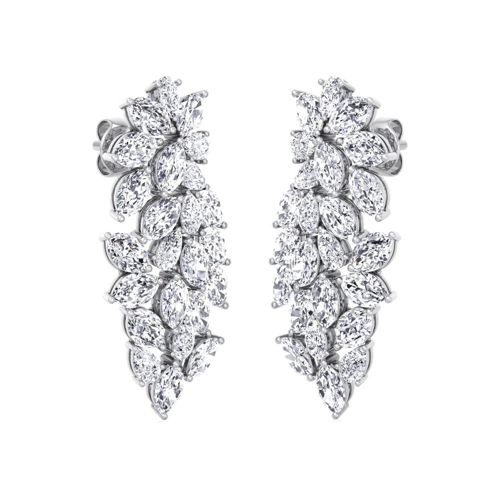 Cluster Pear and Marquise Shape Natural Diamond Drop Earrings White Gold 14K 18K