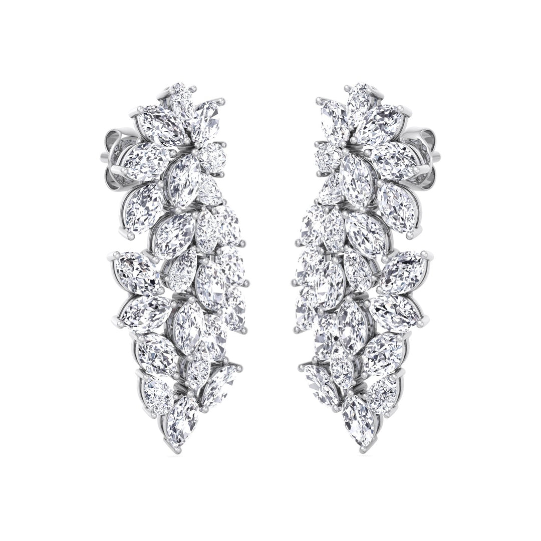 Cluster Pear and Marquise Shape Natural Diamond Drop Earrings White Gold 14K 18K