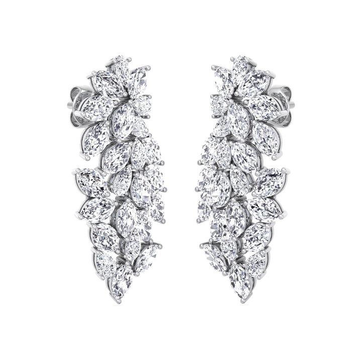 Cluster Pear and Marquise Shape Natural Diamond Drop Earrings White Gold 14K 18K