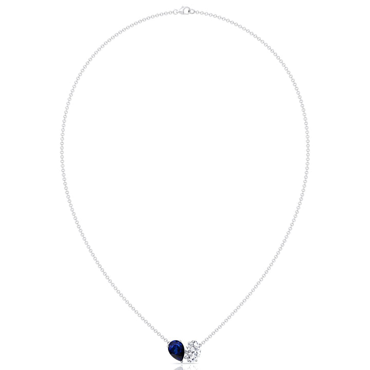 Natural Pear Shape Sapphire and Oval Diamond Pendant White Gold