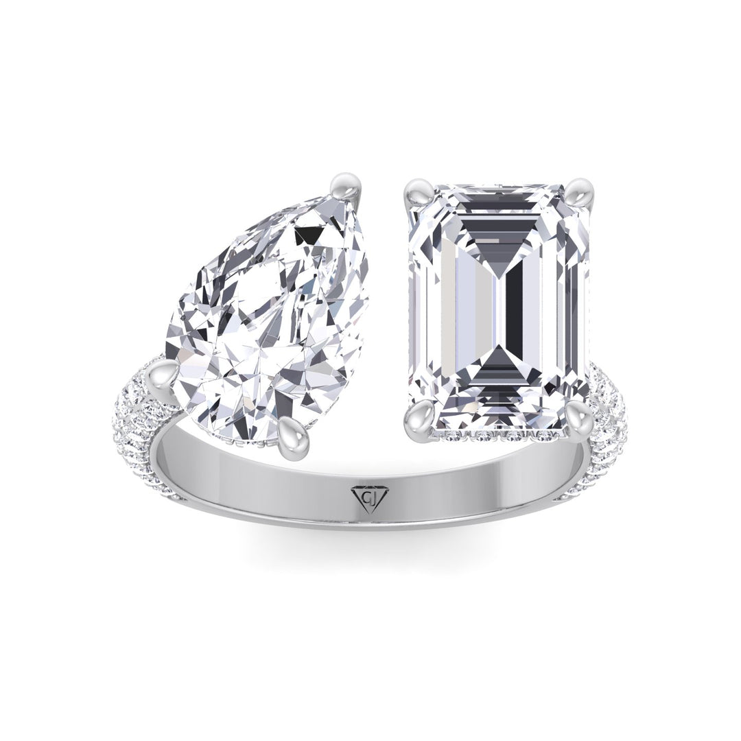 Leani - Toi Et Moi Hidden Halo Emerald and Pear Shape Diamond Engagement Ring - Gem Jewelers Co