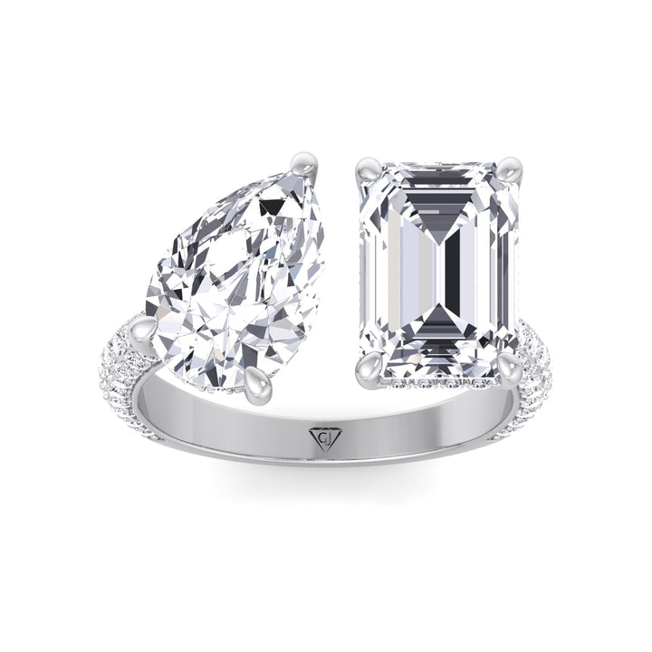 Leani - Toi Et Moi Hidden Halo Emerald and Pear Shape Diamond Engagement Ring - Gem Jewelers Co