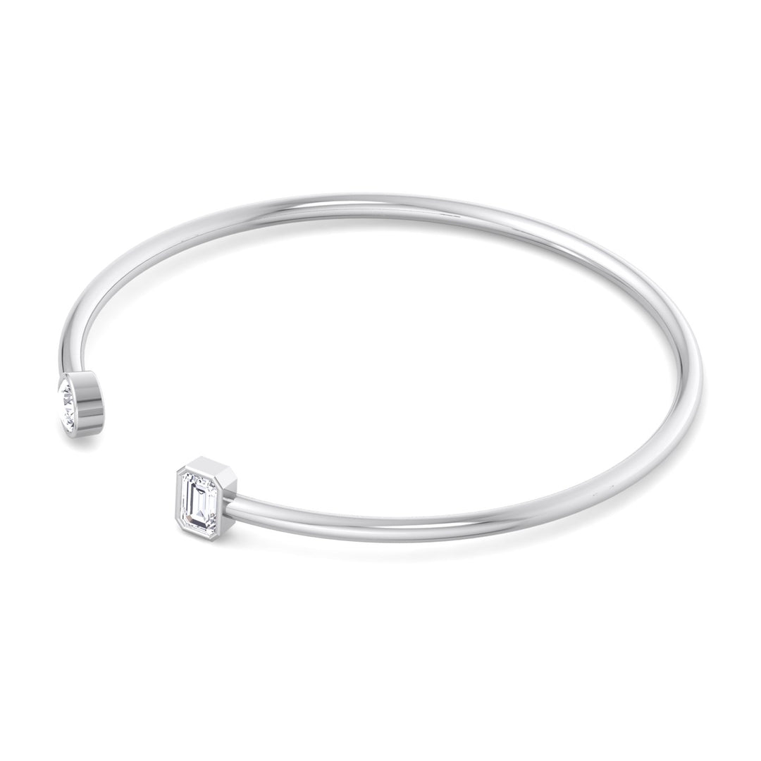 round-cut-emerald-cut-diamond-bezel-set-open-cuff-bangle-18k-white-gold