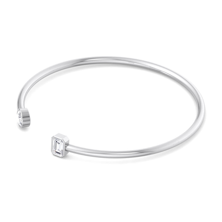 round-cut-emerald-cut-diamond-bezel-set-open-cuff-bangle-18k-white-gold
