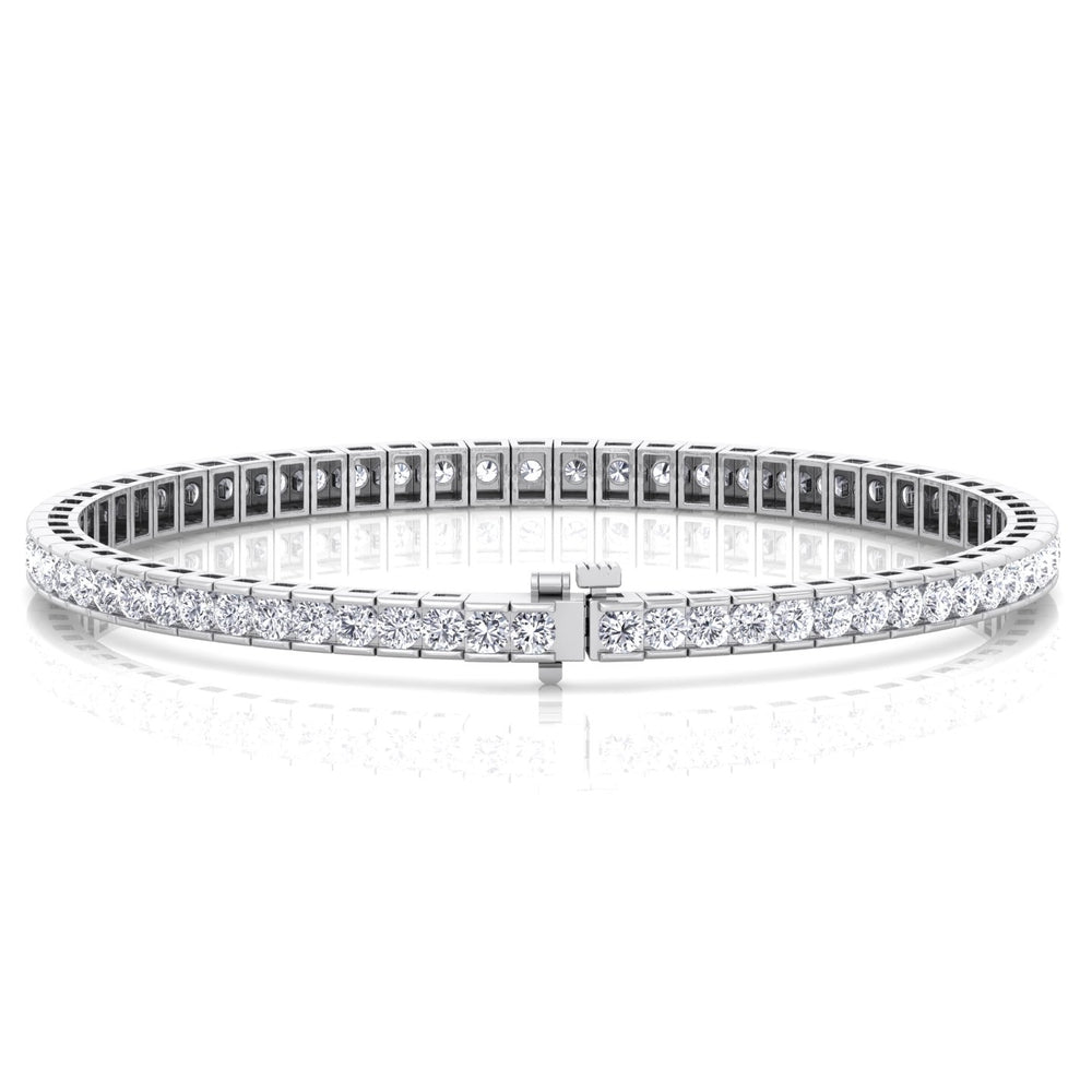 Channel Setting Round Cut Natural Diamond Tennis Bracelet  14K 18K White Gold
