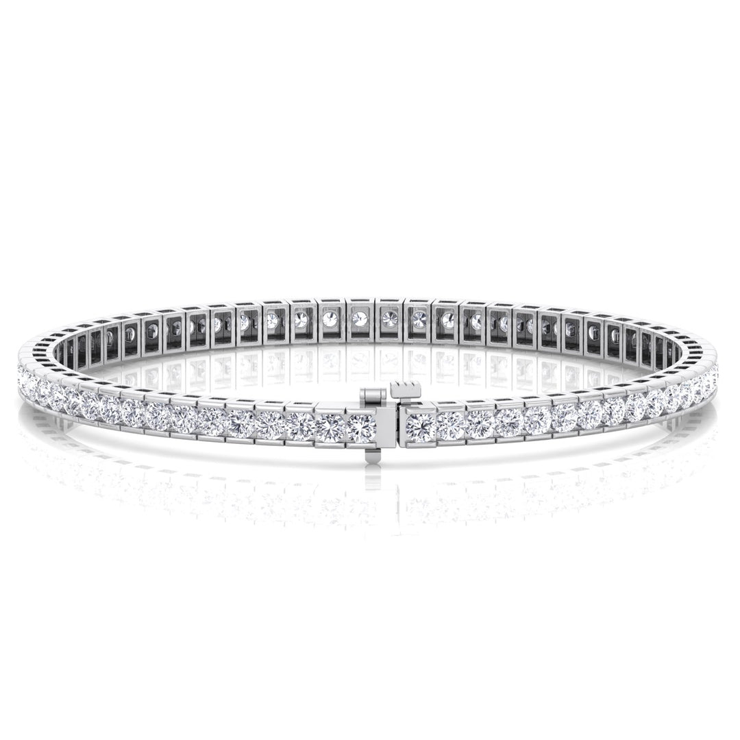 Channel Setting Round Cut Natural Diamond Tennis Bracelet  14K 18K White Gold