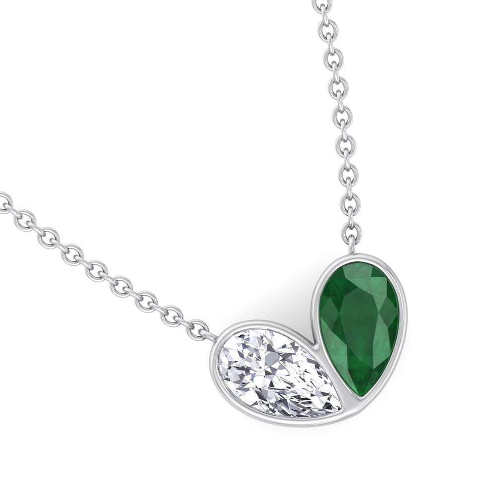 Patriz - Pear Shape Green Emerald and Natural Diamond Pendant Necklace - Gem Jewelers Co