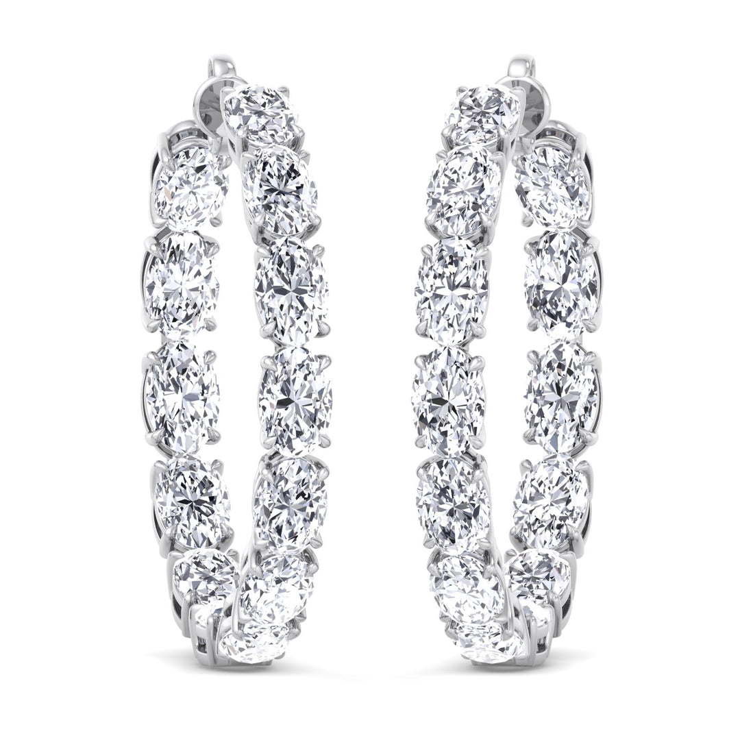 Inside Out Oval Natural Diamond Hoop Earring 1.25” White Gold 14K 18K