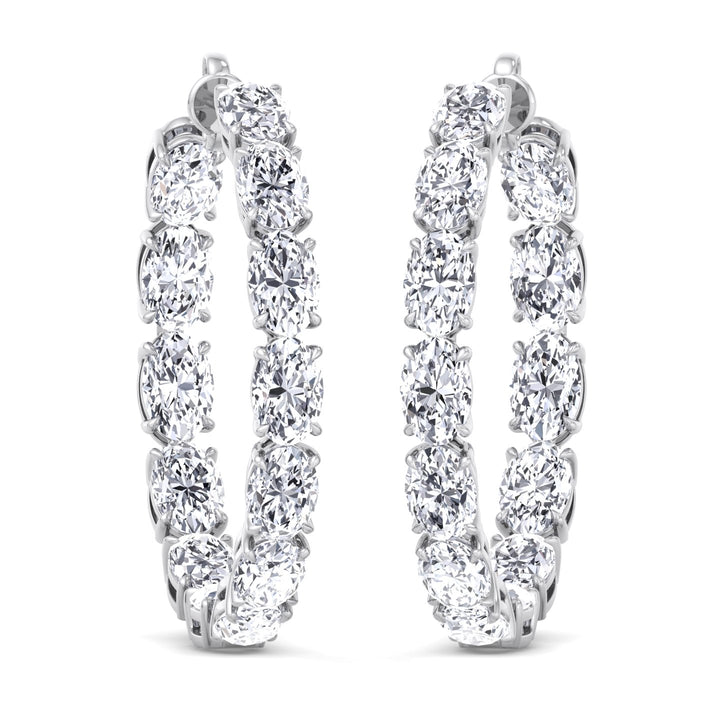 Inside Out Oval Natural Diamond Hoop Earring 1.25” White Gold 14K 18K