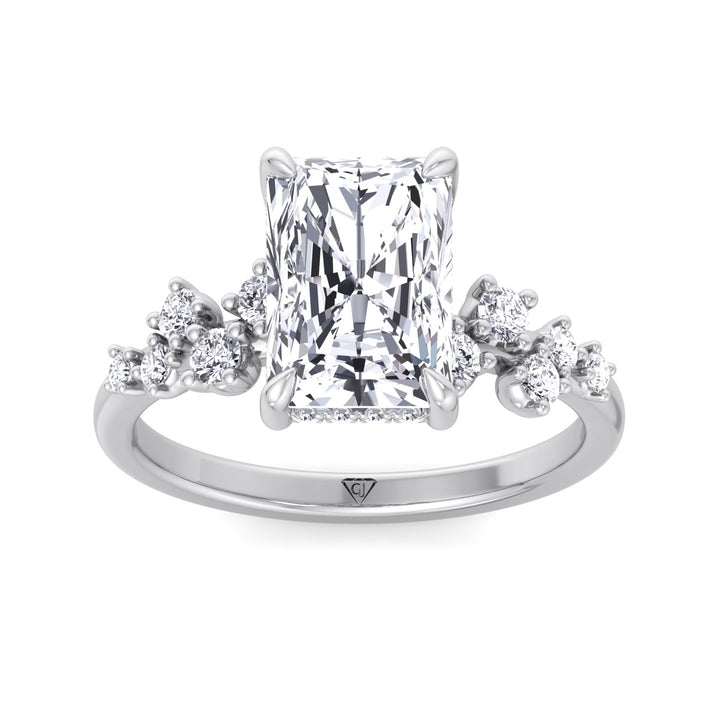 Carmela - Radiant Shape Hidden Halo Diamond Engagement Ring With Clustered Side Stones - Gem Jewelers Co