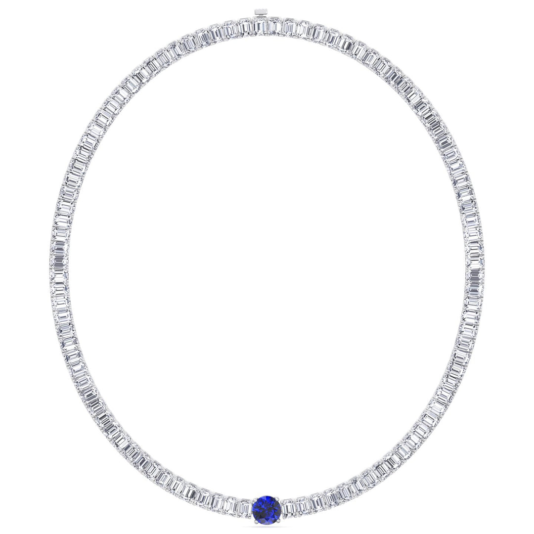 Natural Round Sapphire and Emerald Diamond Tennis Necklace