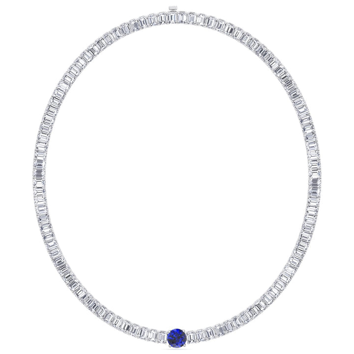Natural Round Sapphire and Emerald Diamond Tennis Necklace