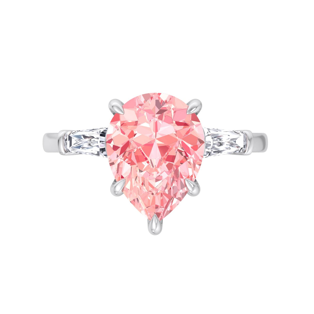 Denise - Pear Shape Pink Diamond Engagement Ring with Tapered Baguettes - Gem Jewelers Co