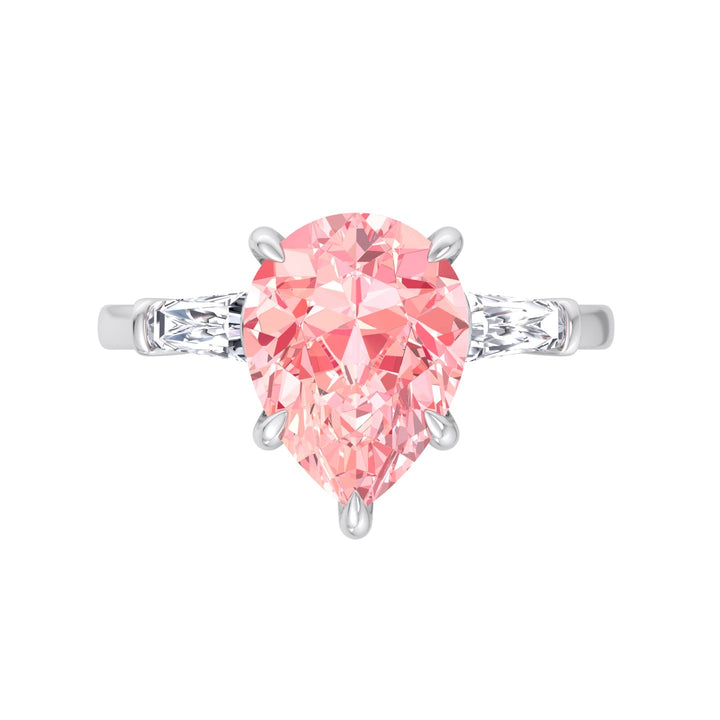 Denise - Pear Shape Pink Diamond Engagement Ring with Tapered Baguettes - Gem Jewelers Co