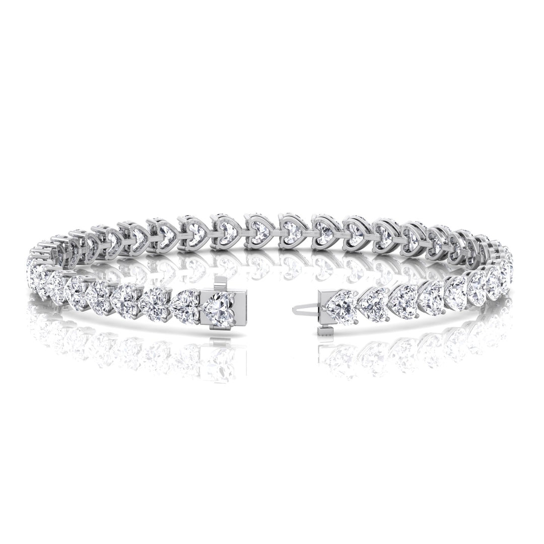 East to West Heart Shape Natural Diamond Tennis Bracelet White Gold    11CT