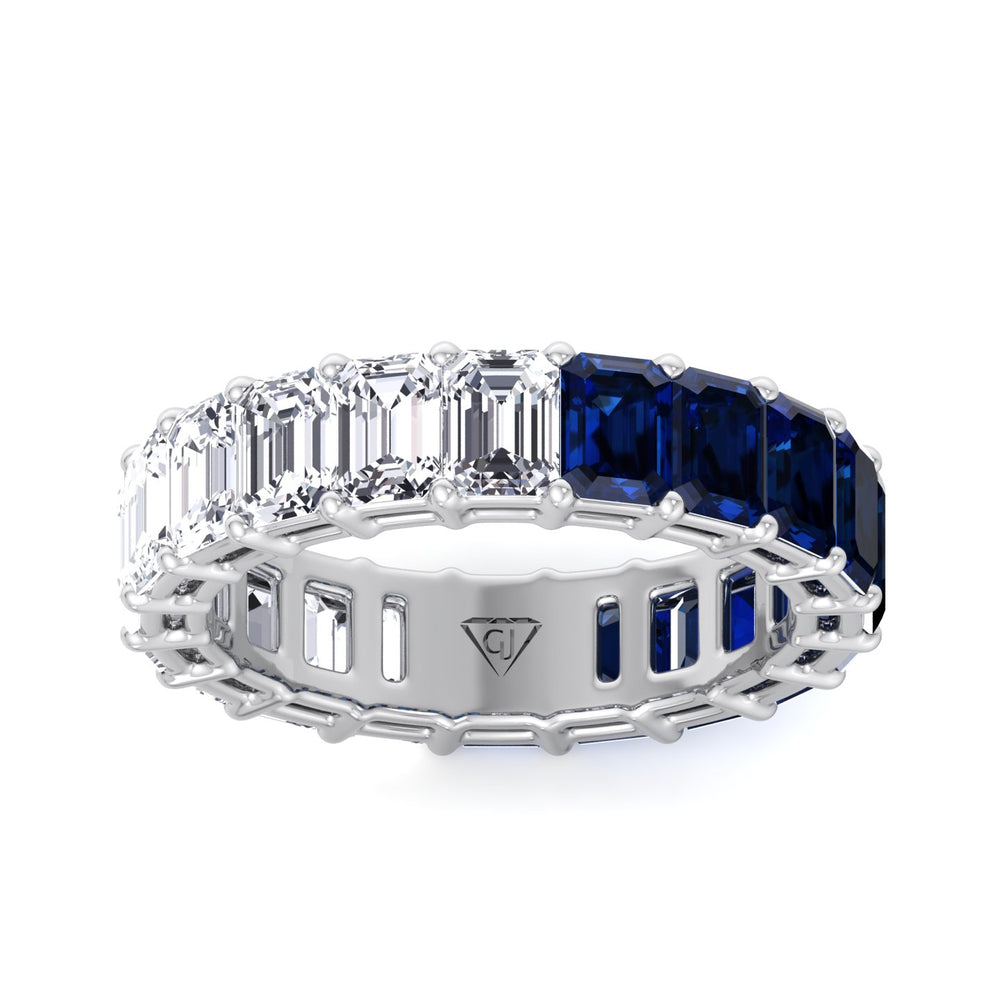 Gala - Emerald Shape Diamond and Blue Sapphire Eternity Band - Gem Jewelers Co
