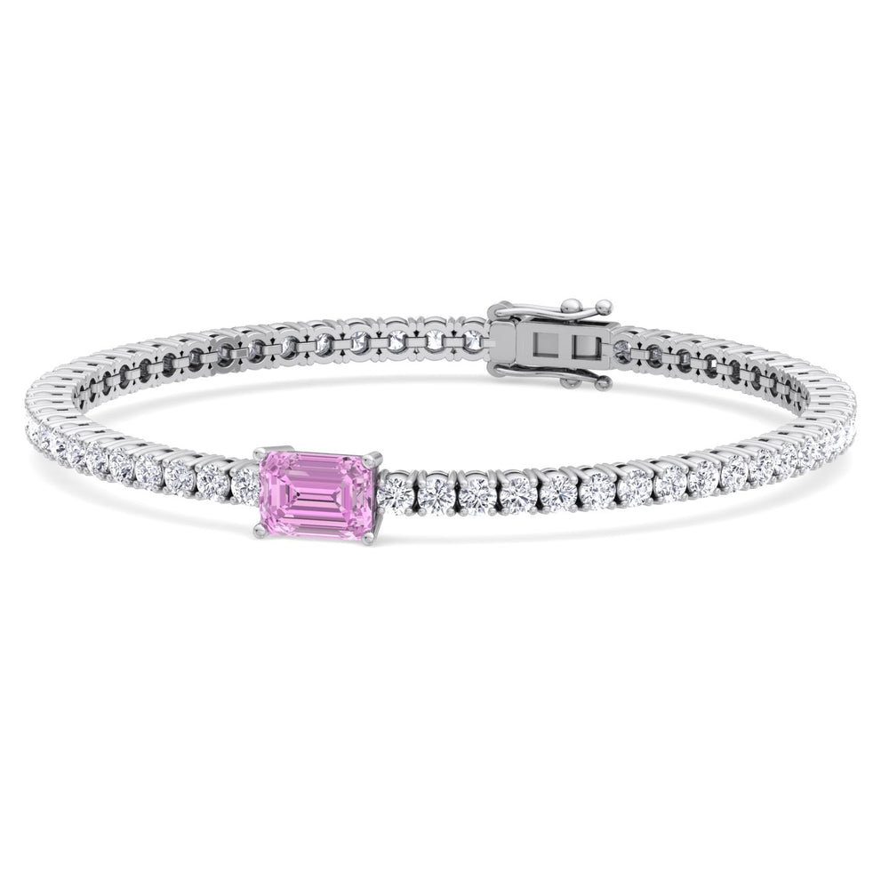 Martina - Emerald Cut Single Stone Natural Pink Sapphire & Diamond Tennis Bracelet - Gem Jewelers Co