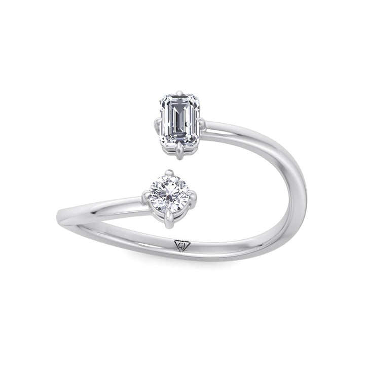 Prisca - Emerald Cut & Round Cut Diamond Stackable Ring - Gem Jewelers Co