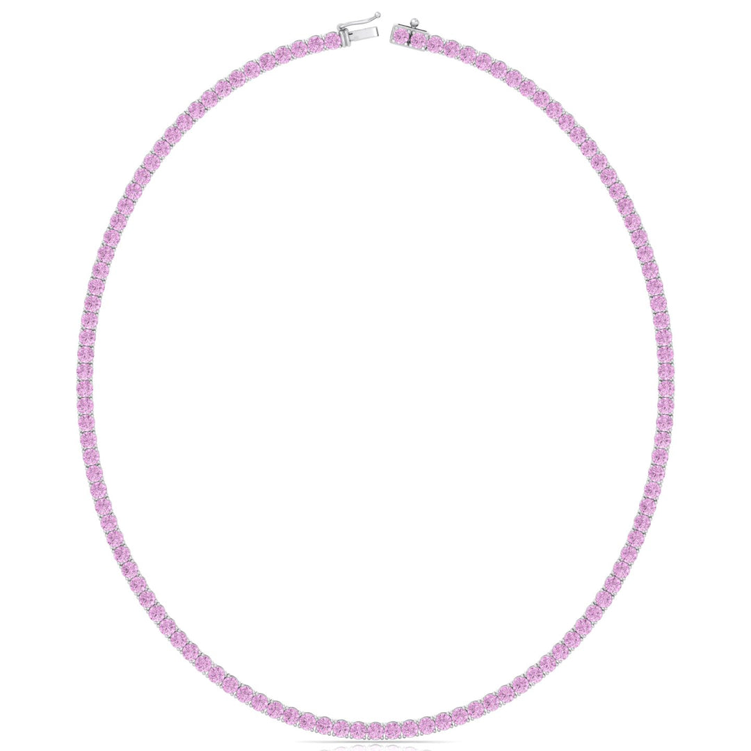 Natural Pink Sapphire Tennis Necklace - 18K Solid Gold