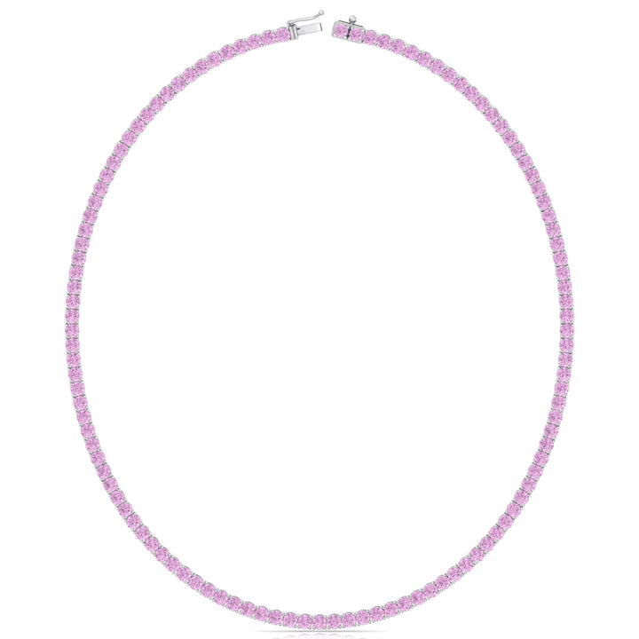 Natural Pink Sapphire Tennis Necklace - 18K Solid Gold