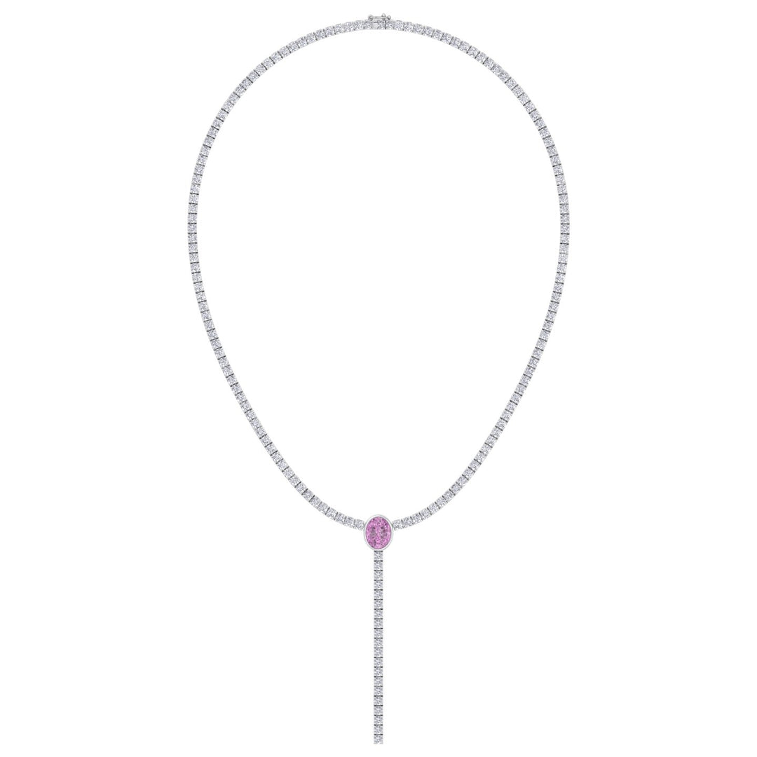 10.50CT T.W Round Natural Diamond Lariat Tennis Necklace with Natural Pink Sapphire Centerpiece