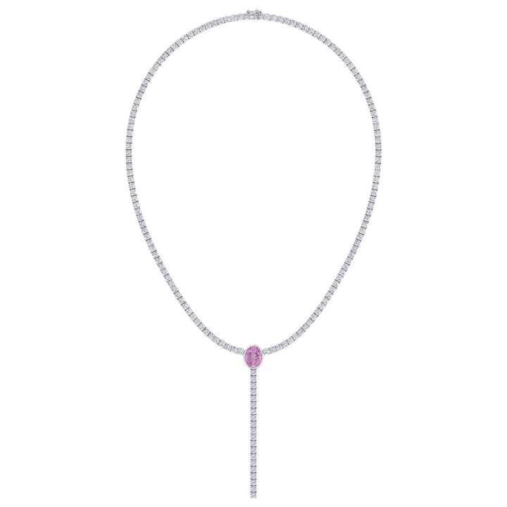 10.50CT T.W Round Natural Diamond Lariat Tennis Necklace with Natural Pink Sapphire Centerpiece
