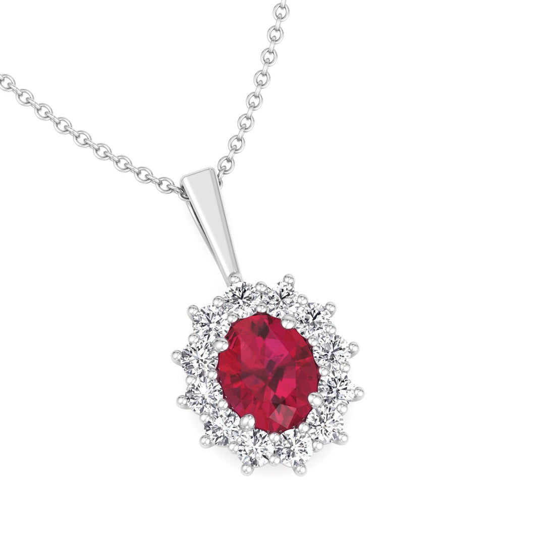 Burma - 3.5CT Oval Ruby and Round Diamond Pendant Necklace - Gem Jewelers Co