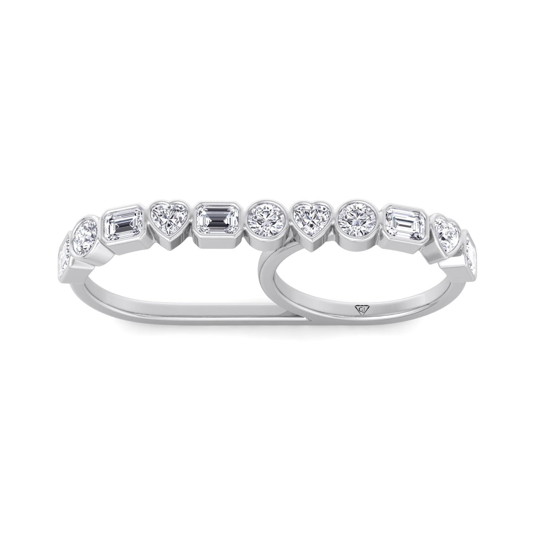 Fancy Bezel Multi Shape Natural Diamond Two Finger Ring White Gold 2CT