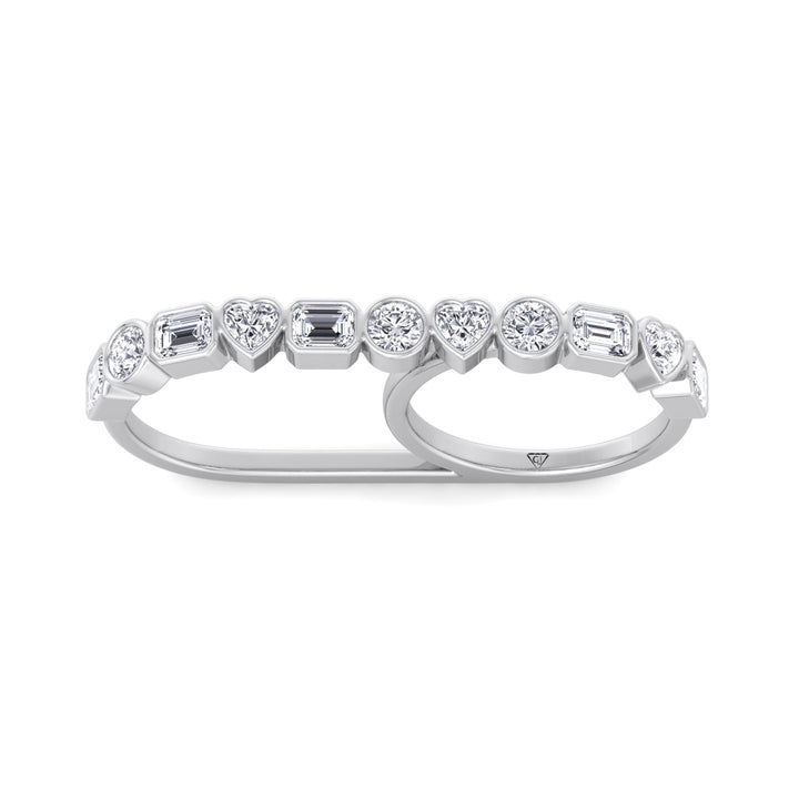 Fancy Bezel Multi Shape Natural Diamond Two Finger Ring White Gold 2CT