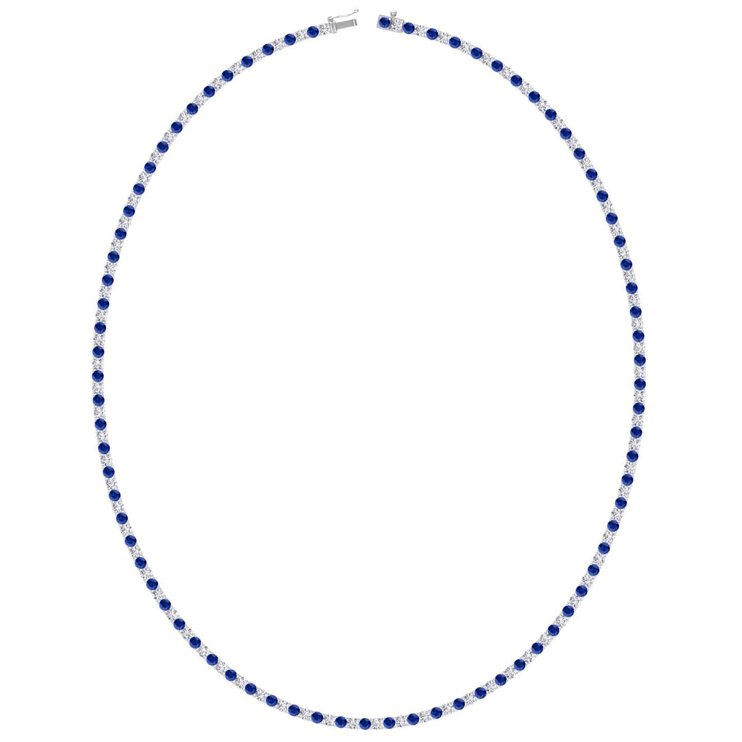 Sara - Alternating Blue Sapphire and Natural Diamond Tennis Necklace - Gem Jewelers Co