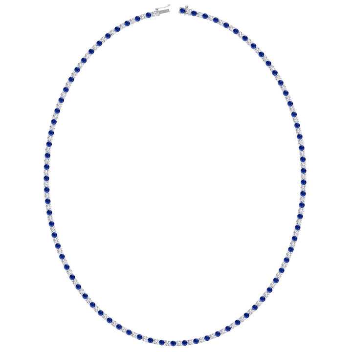 Sara - Alternating Blue Sapphire and Natural Diamond Tennis Necklace - Gem Jewelers Co